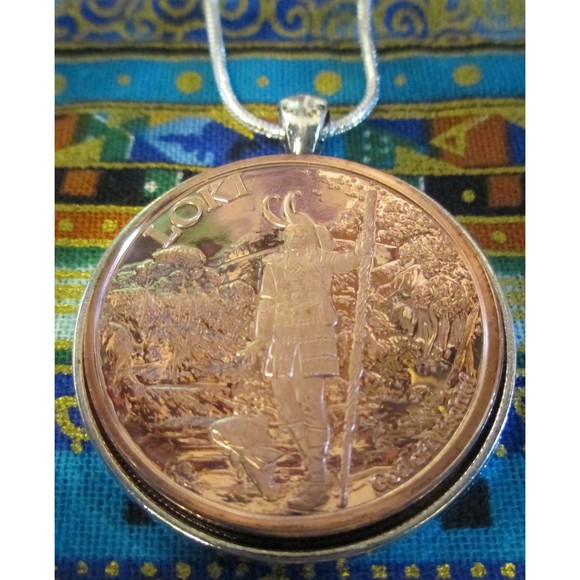 LOKI God of MISCHIEF- 24 Inch Sterling Silver Necklace, Copper Coin, Jewelry - Picture 3 of 6